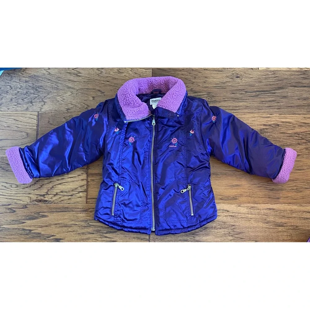 Vintage OshKosh B'gosh Girls Purple Floral Snowsuit Set Jacket and Bibs Size 5/6